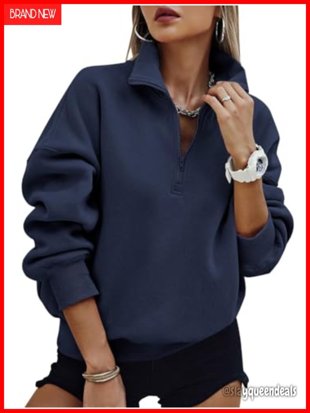 Womens Half Zip Oversized Fleece Sweatshirt